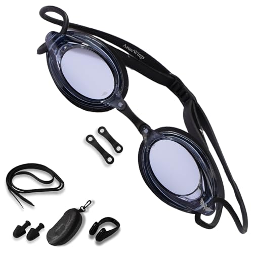 AzureWings Swim Goggles for Men and Women, Unisex Adult Swimming Goggles - No Leak Anti Fog & UV, Black-Smoke Non-Mirror Lens
