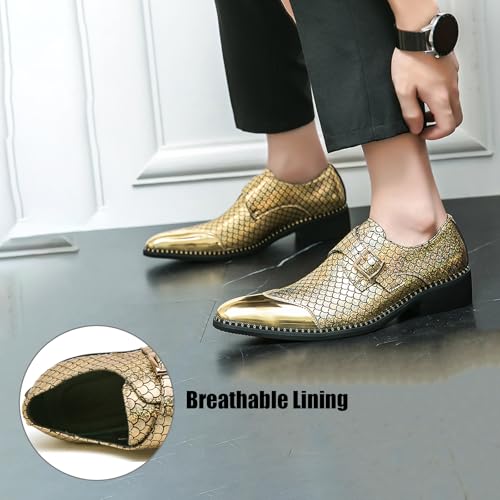 Men's Patent Leather Printed Chunky Heel Party Loafers with Monk Buckle Fashion Cap Toe Point Toe Block Low Heel Slip-On Dress Oxfords for Business Work Formal3