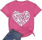 Cancer Shirt Women Breast Cancer Shirts Pink Ribbon Breast Cancer Awareness Heart Graphic T-Shirts Cancer Short Sleeve Tops (Pink L)