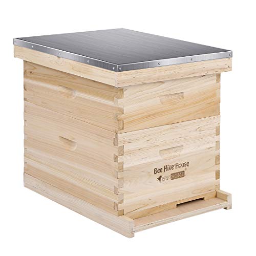 VIVOHOME Wooden 20 Frames Langstroth Honey Bee Hive Box with Metal Roof