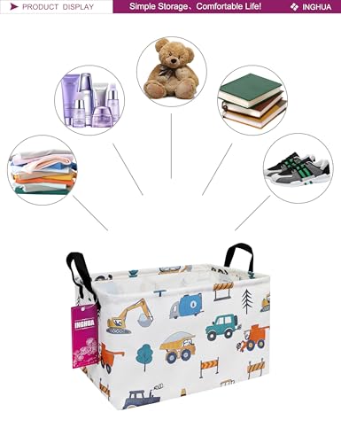 Image of Rectangular Storage Basket Fabric Organizer Bin for Toys,Books,Clothes,Gifts,Pets-Perfect for Home,Office,Nursery,Dorm,Shelf(Rec-Vehicles)