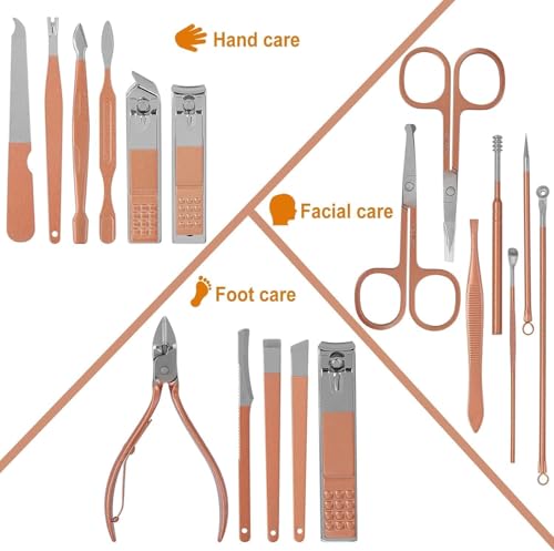 Image of VORLA Professional Manicure & Pedicure Kit, Stainless Steel Grooming Set with Nail Clippers, Cuticle Trimmer, Scissors & Tweezers (18 in 1 manicure)