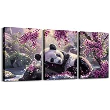Castle Fairy Cute Panda Wall Posters Room Decor for Men Purple Flowers Spring Style Wall Decorations For Bedroom Office Nature Scenery Wall Painting Prints Art Home Decor 3 Piece