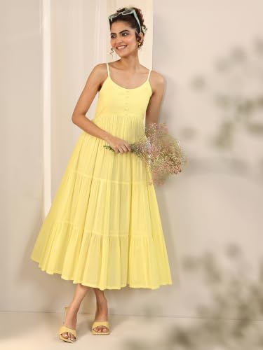 Image of Libas Solid Cotton Fit and Flare Dress