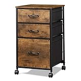 DEVAISE Mobile File Cabinet, Rolling Printer Stand with 3 Drawers, Fabric Vertical Filing Cabinet fits A4 or Letter Size for Home Office, Rustic Brown Wood Grain Print