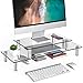 FITUEYES Clear Tempered Glass Computer Monitor Riser with Height Adjustable Multi Media Desktop Stand for Flat Screen LCD LED TV, Laptop/Notebook/Xbox,DT206002GC