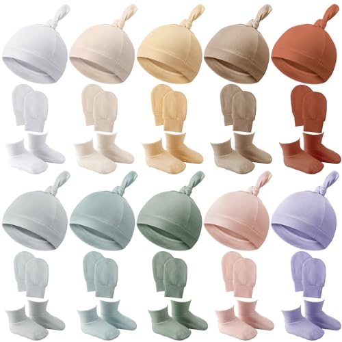 Image of Toulite 10 Set Newborn Baby Socks Hat and Mittens Soft Ankle Sock Newborn Beanie Mitten for Boys Girls Infant
