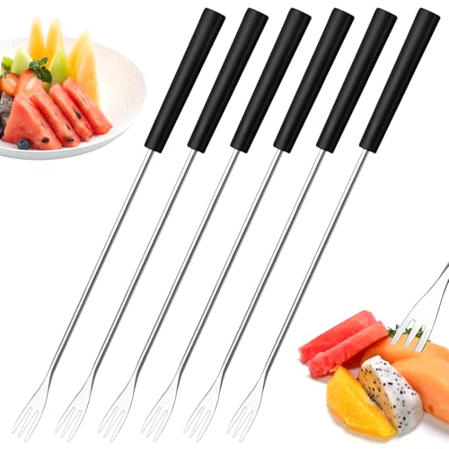 6 Stück Fonduegabeln, Spülmaschinengeeignetes Fonduebesteck Set mit Hitzebeständigen Griffen für Käsefondue, Schokofondue, Grillen, Marshmallows und Fleisch