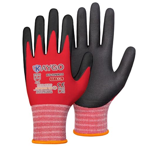 KAYGO Safety Work Gloves, MicroFoam Nitrile Coated, Men Women,KG18N