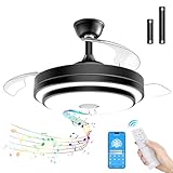 FIMEI 42.13'' Ventilador de Techo con Luz, Ventilador de Techo con Aspas Retráctiles con Audio Bluetooth, Control Remoto y Aplicación, 6 Velocidades Reversibles y 3 Temperaturas de Color
