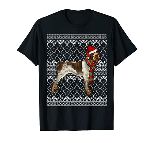Xmas German Wirehaired Pointer Santa Claus Ugly Christmas T-Shirt, Black