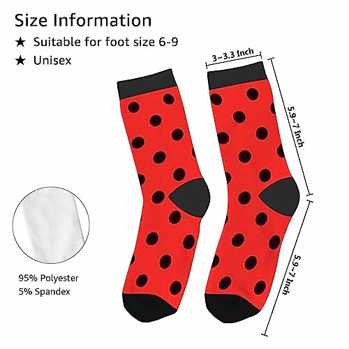 Image of Red Striped Crew Socks for Woman Size 6-8 Christmas Tree Moose Snowflake Dots Lines Girls Socks