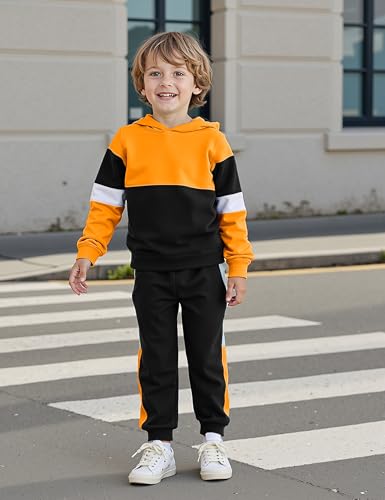 Image of Boys Clothes Long Sleeve Color-blocked Hoodie Top and Pants 2PCS Winter Sweatsuits Fall Boys Outfits 2-8 Years