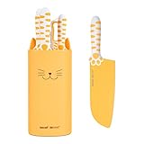 hecef Cute Kitchen Knife Set,5-piece Non-Stcik Knives Set with Detachable Block and Scissors,Sharp Kitchen Knives for Chopping, Slicing, Dicing and Cutting, Gift Housewarming Birthday (Yellow)