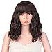 AISI HAIR Short Bob Curly Wig Synthetic Natural Color Dark Brown Wig with Bangs Natural Looking Heat Resistant Hair Wigs