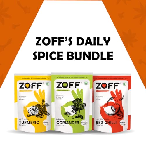 Image of Zoff Powder Masala Combo - Chilli Powder, Turmeric Powder & Coriander Powder - Authentic, Pure Indian Spices for Cooking, Marinating, and Seasoning - 200 grams each (Pack of 3)