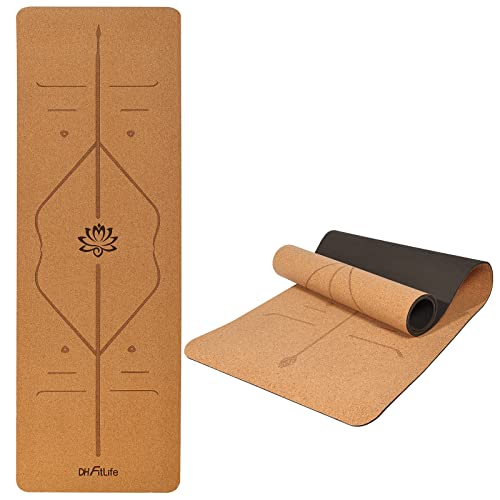 DH FitLife Esterilla de Yoga de Corcho y TPE, Colchoneta de Gimnasia 183 x 61 x 0,6 cm, Esterilla de...