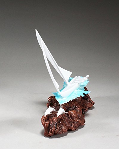 SAIL BOAT YACHT DINGHY Sculpture by JOHN PERRY 9in tall Statue with Dolphins & crew Trophy - Thumbnail 2
