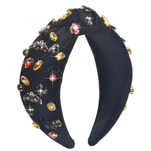 ABONDEVER Halloween Headbands for Women Black Spider Headband Wide Knotted Rhinestone Halloween Headpiece Crystal Jelewed Embellished Headband Halloween Costumes Accessories Gifts(Black-Spider)