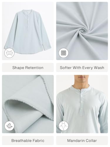 Image of SAADAA Men's Short Kurta - Linen Cotton Blend, Airy Fabric, Regular Fit, Mandarin Collar, Solid Color - Casual, Festive & Ethnic Wear