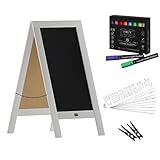 Juego de pizarra rústica de color blanco sólido con marco en A, 8 marcadores de tiza + 10 plantillas + 2 imanes. Letrero de pizarra para acera al aire libre/tablero sándwich resistente grande de 40 x