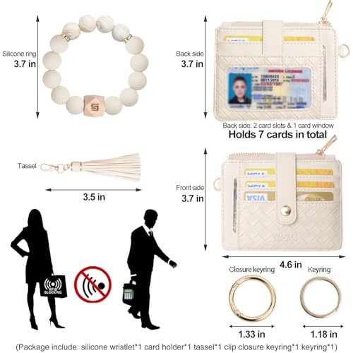 Image of COOLANS Silicone Bracelet Wristlet Wallet Credit Card Holder RFID ID Window Key Ring Tassel Slim Wallet Women Keychain Purse