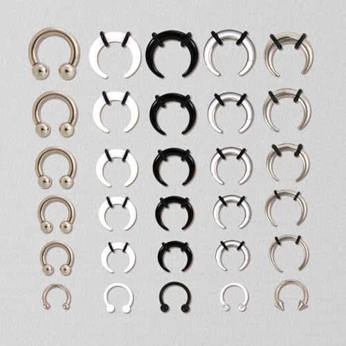30pcs Septum Rings Kit, 6G-16G Acrylic and Stainless Steel Septum Stretching Jewelry Kit Including Horseshoe Nails & Tooth Tip Nails Pincher Rings for Women Men Decorations (4 Colors)3