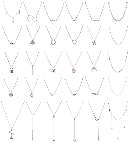 KOHOTA 30 PCS Choker Necklace for Women Layered Star Butterfly Necklace Set Silver Gold Pendant Necklaces DIY Multilayer Necklace Jewelry Set