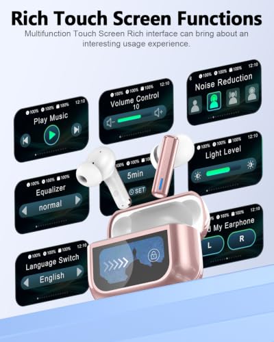 Image of ZIUTY Wireless Earbuds, ANC ENC Noise Cancelling Ear Buds with Touch Screen | 40H Stereo Bass, Bluetooth Headphones with Transparency Mode, IPX7 Waterproof, Clear Calls, 5 EQ for iOS Andoid,Pink