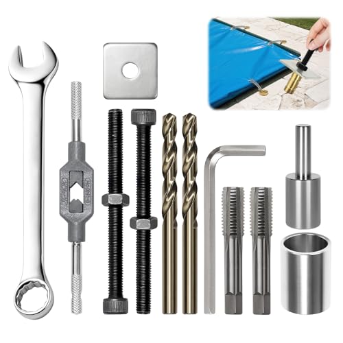 YIBOBO 12 PCS Complete Pool Cover Anchors Removal Tool Kit, Including Tap Wrench and Hex Wrench, for Efficient Removal and Installation of Swimming Pool Brass Anchors