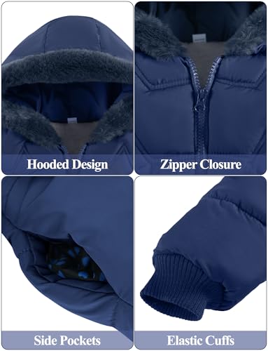 Happy Cherry Toddler Girls Fleece Line Coat Winter Warm Fur Collar Hooded Puffer Jacket Snow Outwear 1-5T4