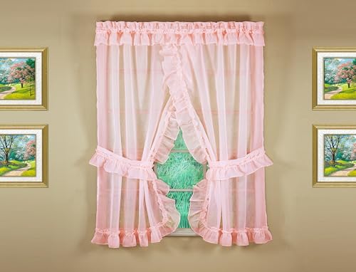 Image of Today's Curtain, Emelia Priscilla Sheer Pair 60 inch W x 63 inch L, Rose, 5-Piece-Set