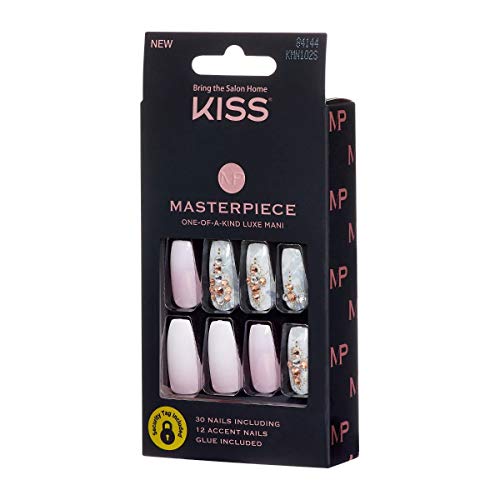 KISS Masterpiece One-Of-A-Kind Luxe Mani, Long Length, Premium Acrylic Fake Nails, Style “Roses And Gold”, with Gel Nail… - Image 2
