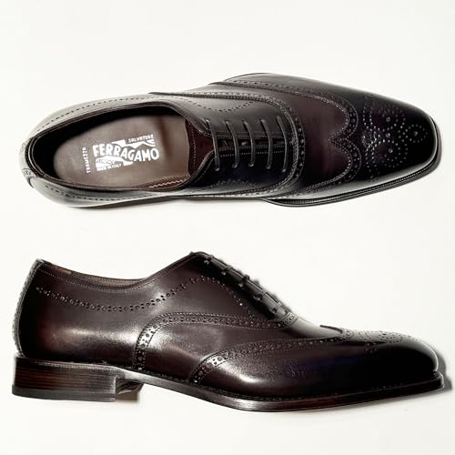 Genuine POVEDA Tramezza Brown Leather Wingtip Welted Lace-up Oxford Men's Dress Shoes (Salvatore, Africa2