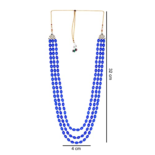 Image of I Jewels 3 Layered Traditional Gold Plated Dulha Green Moti Mala with Beaded Maharaja Haar /Groom Necklace For Men(MLP46)