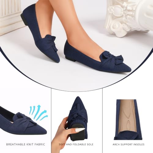Image of Flats for Women Pointed Toe Knit Foldable Ballet Flat Shoes | Stretch knit upper,built-in arch support,cushioned insole,foldable lightweight design,non-slip sole,office and casual wear