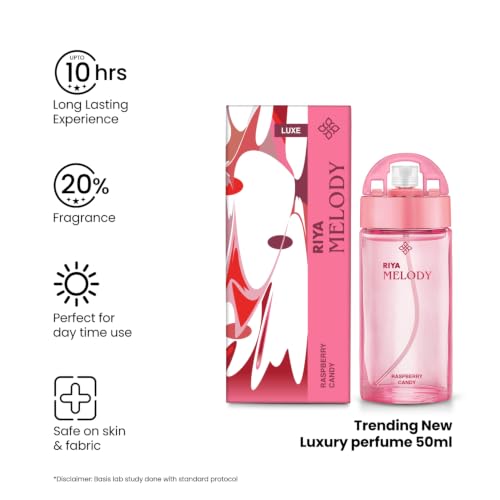 Image of Riya Melody Raspberry Candy Trending New Luxury Perfume for Women |Long Lasting Fragrance | Jasmine, Amber, White Peach Notes| Eau De Parfum for Girls - 50 ml