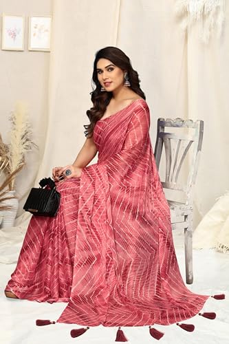Image of MIRCHI FASHION Saree for Woman Chiffon Shibori Printed | Lightweight Regular Use and Professional Office Sari with Blouse Piece