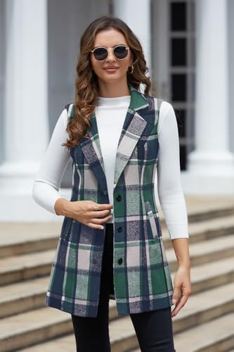 Image of IDEALSANXUN Plaid Vest for Women Fall Winter Sleeveless Blazer Jackets