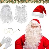 mino plus barba e parrucca di babbo natale,barba e capelli babbo cappello,occhiali,guanti,ideali per feste di cosplay di natale(b)