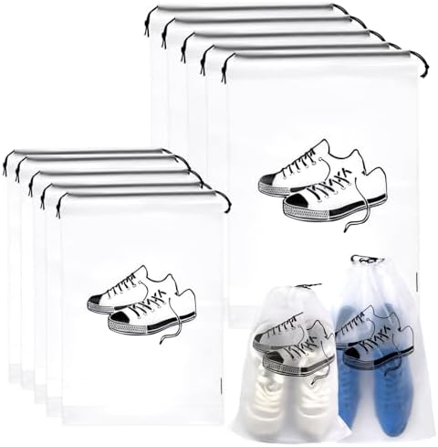 10 Stück Schuhbeutel Set, PE Wasserdicht Schuhtasche,Transparent,Reise | Vielseitig, Staubdicht, wiederverwendbar, für Aufbewahrung, Schutz, Reisen, Größen Groß & Mittel, leichtes
