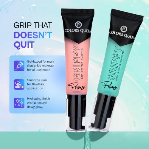 Image of Colors Queen Grippy Grip Primer for Face Makeup | Gel Based & Hydrating | Blurs Fine Lines, Wrinkles & Pores | Dewy Finish | Lightweight Primer Enriched with Niacinamide & Hyaluronic Acid (Green, 35ml)