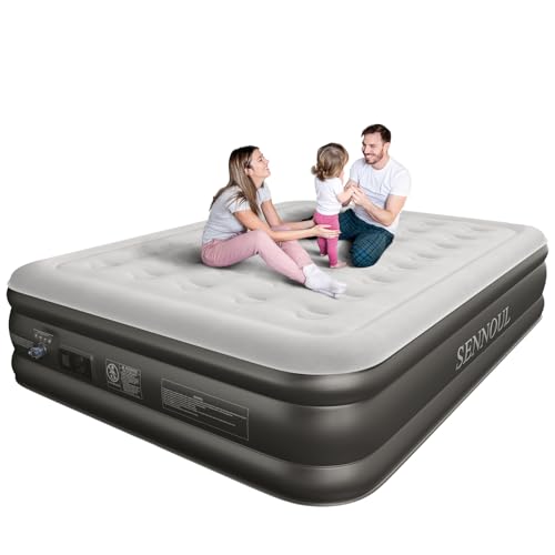 Air Mattress Queen with Built in Pump - Upgraded Blow Up Bed,2 Mins Quick Self Inflatable and Deflate, 18"/650lbs Max, Strong Support, Flocked Top, Puncture Resistant, for Camping,Home,Guests
