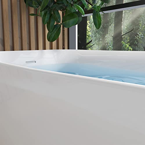 Mokleba 63" Acrylic Freestanding Bathtub, Single Slipper Free Standing Tub, Soaking Tub With Integrated Slotted Overflow, Toe-Tap Chrome Drain, Cupc Certified, Glossy White #TOP3