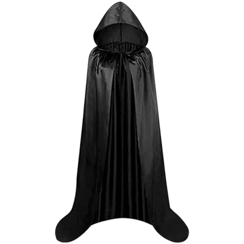 Lamdbao Black Satin Hooded Cloak Halloween Reaper Cape Full Design for Theatrical Cosplay Events Special Length 150 Cm