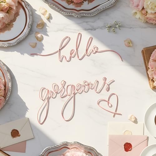 Image of Hicarer Metal Hello Gorgeous Wall Art Minimalist Decor for Bedroom Bathroom Living Room Dressing Room Salon Office Home Decorations Easy to Install Wall Decor(Light Pink,Classic Style)