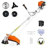 NEO-TEC 31cc 4-Cycle Gas Weed Wacker 4 in 1 String Trimmer/Edger 17'' with 10'' Brush Cutter x3 Rubber U-Handle & Shoulder Strap, Light Stable and Powerful Gas Weed Eater for Grass Cutting