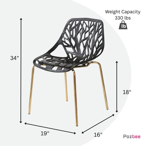 Pozbee Modern Black Dining Chair, Birch Sapling Style Chairs For Dining Room, Hotels, Restaurants Indoor Outdoor, Elegant Kitchen Chairs With Gold Legs (2, Black) #TOP2