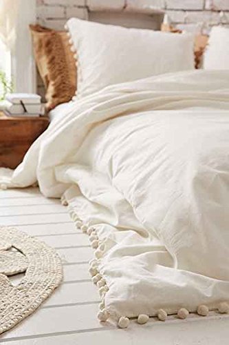 Flber White Pom-Fringe Duvet Cover King 96"x104"