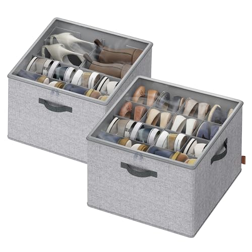SONGMICS Organiseur de Chaussures, pour jusqu’à 16 Paires, Boîte de Rangement Gain de Place, Séparateurs Réglables, Empilable, Couvercle Transparent, Lot...